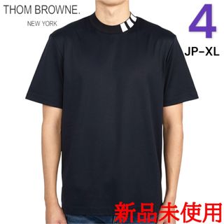 トムブラウン(THOM BROWNE)の新品未使用！トムブラウン　ネックストライプ　コットンTシャツ　4サイズJP-XL(Tシャツ/カットソー(半袖/袖なし))