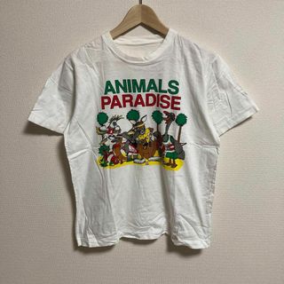 90s Tシャツ 白T 半袖　古着　シングル　カンガルー　アニマル　プリント(Tシャツ/カットソー(半袖/袖なし))