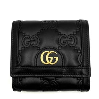 Gucci - GUCCI グッチ 三つ折り財布 GGマトラッセ カードケースウォレット ミニ財布 スナップボタン 723799 レザー    ブラック 黒 ゴールド金具 レディース 美品【中古品】