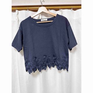 トップス カットソー Tシャツ 花柄 レース ネイビー レディース(Tシャツ(半袖/袖なし))