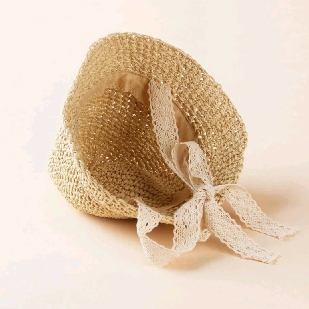 1個 キッズ  通気性  バケーション 麦わら帽子 ベージュ レディースの帽子(麦わら帽子/ストローハット)の商品写真