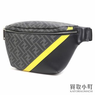 フェンディ(FENDI)の【美品】フェンディ【FENDI】ベルトバッグ FFモチーフ ブラウンファブリック ブラック グレー カーフレザー クロスボディ スリング ショルダーバッグ 斜め掛け イエローライン ズッカ モノグラム 7VA434 A9XS F0R2A BELT BAG【SAランク】【中古】(ボディーバッグ)