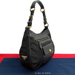 プラダ(PRADA)のほぼ未使用 PRADA プラダ 三角ロゴ 金具 レザー 本革 ナイロン ハンドバッグ セミ ワン ミニ ショルダーバッグ ブラック 黒 27719(ハンドバッグ)