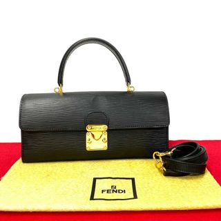 フェンディ(FENDI)の未使用保管品 保存袋付 FENDI フェンディ ロゴ 金具 エピ レザー 本革 2way ハンドバッグ ミニ ショルダーバッグ ブラック 黒 27009(ハンドバッグ)