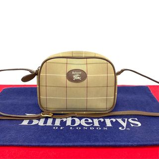 バーバリー(BURBERRY)のほぼ未使用 Burberrys バーバリーズ ノバチェック ロゴ レザー 本革 キャンバス ミニ ショルダーバッグ ポシェット ブラウン 26747(ショルダーバッグ)