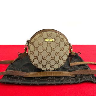 グッチ(Gucci)の極 美品 保存袋付き GUCCI グッチ GGキャンバス ロゴ 金具 レザー 本革 ミニ ショルダーバッグ ポシェット サコッシュ ブラウン 05042(ショルダーバッグ)