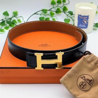 エルメス(Hermes)のエルメス コンスタンス Hベルト ゴールド リバーシブル カーフ 65 ブラック(ベルト)