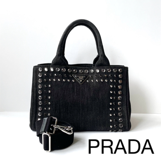 PRADA - 【美品】プラダ　2way トートバッグ　カナパ　ビジュー　Sサイズ　黒