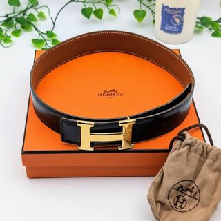 エルメス(Hermes)のエルメス コンスタンス Hベルト ゴールド リバーシブル カーフ ブラック 60(ベルト)