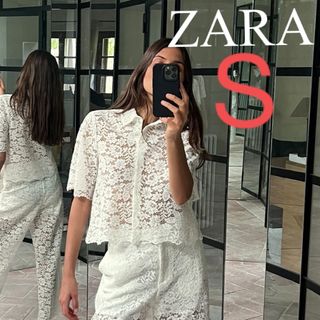 ザラ(ZARA)のZARA⭐︎クロップドレースシャツ　レースブラウス drawer⭐︎snidel(シャツ/ブラウス(半袖/袖なし))