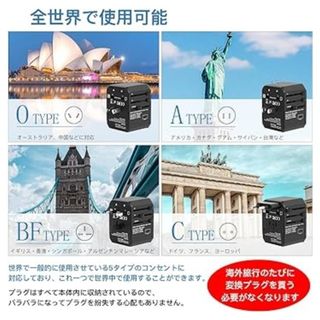 【残りわずか】 変換 プラグ 旅行用品 トラベル Black 電源変換プラグ(旅行用品)