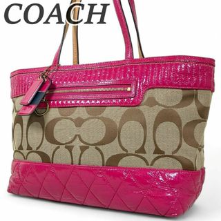 COACH - コーチ トートバッグ ハンドバッグ 肩掛け ドットピンク ブラウン A4収納可