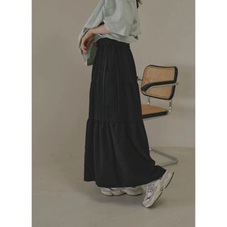 ollun オルン pocopoco tiered skirt  black(ロングスカート)