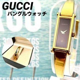 グッチ(Gucci)の美品■稼働 グッチ レディース 腕時計 金 ゴールド バングル ブレス 黒文字盤(腕時計)