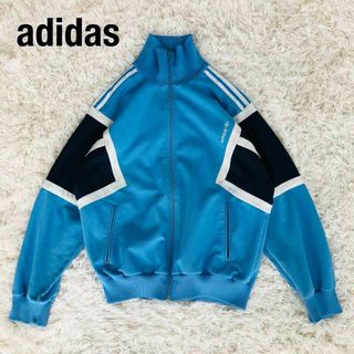 アディダス(adidas)のAdidasアディダス　トラックジャケット万国旗タグ水色×紺色古着ジャージ(ジャージ)