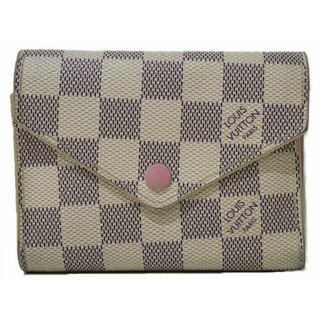 ルイヴィトン(LOUIS VUITTON)のLOUIS VUITTON　ルイヴィトン　ポルトフォイユ・ヴィクトリーヌ　N64022　折りたたみ財布　コンパクトウォレット　ダミエ・アズール　ローズバレリーヌ　ホワイト×グレー×ピンク　レディース　ギフト　プレゼント包装可【中古】松前R56号店(財布)