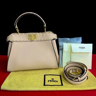 フェンディ(FENDI)の未使用保管品 希少品 FENDI フェンディ セレリア ミニ ピーカブー レザー 本革 2way ハンドバッグ ショルダーバッグ ピンクベージュ 18568(ショルダーバッグ)