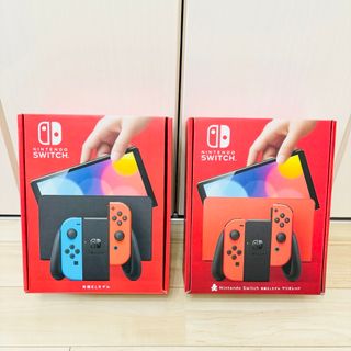 ニンテンドースイッチ(Nintendo Switch)の【未使用】2台セット　Nintendo Switch 本体　ネオン　マリオレッド(その他)