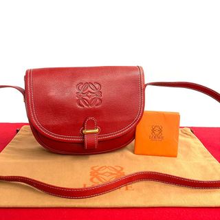 ロエベ(LOEWE)の未使用保管品 LOEWE ロエベ ヴィンテージ アナグラム ロゴ レザー ミニ ショルダーバッグ　ポシェット クロスボディバッグ レッド 赤 16280(ショルダーバッグ)