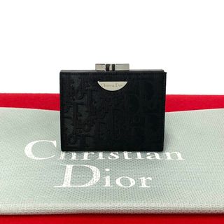 ディオール(Dior)の未使用保管品 Christian Dior ディオール トロッター ロゴ 金具 レザー 本革 がま口 二つ折り 財布 ミニ ウォレット ブラック 30188(財布)