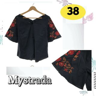 マイストラーダ(Mystrada)のマイストラーダ トップス ブラウス Vネック 刺繍 半袖 38 ブラック(Tシャツ(半袖/袖なし))