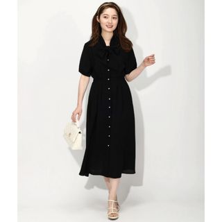 ミッシュマッシュ(MISCH MASCH)のミッシュマッシュ　シャツワンピース　黒　夏　半袖　ボウタイ(ロングワンピース/マキシワンピース)