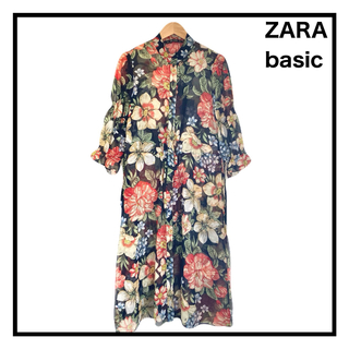 ZARA - ザラベーシック　花柄シアーシャツ　チュニック　ワンピース　透け感　S