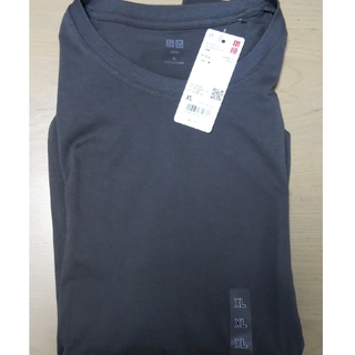 ユニクロ(UNIQLO)の新品 スーピマコットンクルーネックTシャツ メンズ 半袖 ダークグレー XL(Tシャツ/カットソー(半袖/袖なし))