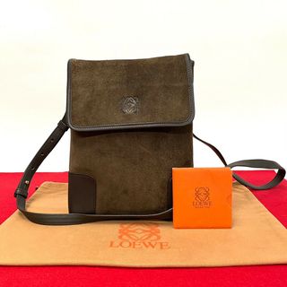 ロエベ(LOEWE)のほぼ 未使用 希少品 LOEWE ロエベ アナグラム ロゴ スウェード レザー 本革 ショルダーバッグ ポシェット サコッシュ ブラウン 784-3(ショルダーバッグ)