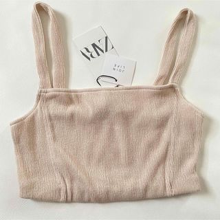 ザラ(ZARA)のZARA ザラ リブ編みクロップトップスサンドベージュブラトップ新品未使用(タンクトップ)