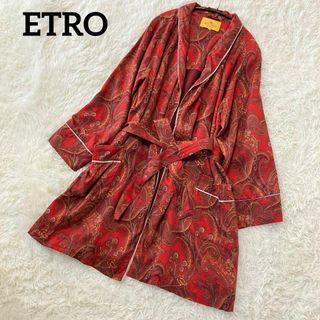 エトロ(ETRO)の美品 ETRO ペイズリー ロングカーディガン M-L ガウン 赤 腰ベルト(カーディガン)