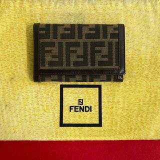 フェンディ(FENDI)の極 美品 FENDI フェンディ ズッカ FF ロゴ レザー 本革 キャンバス 二つ折り 財布 ミニ コンパクト ウォレット ブラウン 茶 97392(財布)