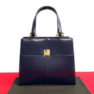 サンローラン(Saint Laurent)の未使用 保管品 YVES SAINT LAURENT イヴサンローラン ヴィンテージ YSL ロゴ 金具 カーフレザー ハンドバッグ トートバッグ ネイビー 22027(ハンドバッグ)