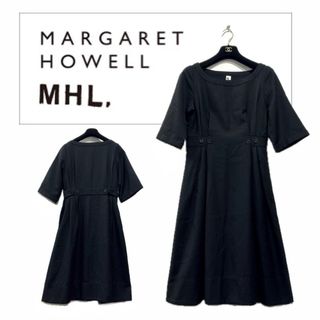 【MHL.】ブラックプリーツベルトワンピース【MARGARET HOWELL】