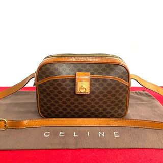 セリーヌ(celine)の極 美品 CELINE セリーヌ ヴィンテージ マカダム ブラゾン リング 金具 レザー ミニ ショルダーバッグ ポシェット サコッシュ 21704(ショルダーバッグ)