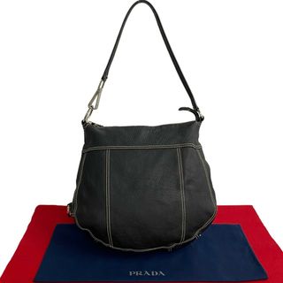 プラダ(PRADA)の極 美品 希少品 PRADA プラダ ステッチ レザー 本革 ハンドバッグ ワン セミ ミニ ショルダーバッグ ブラック 黒 41716(ハンドバッグ)