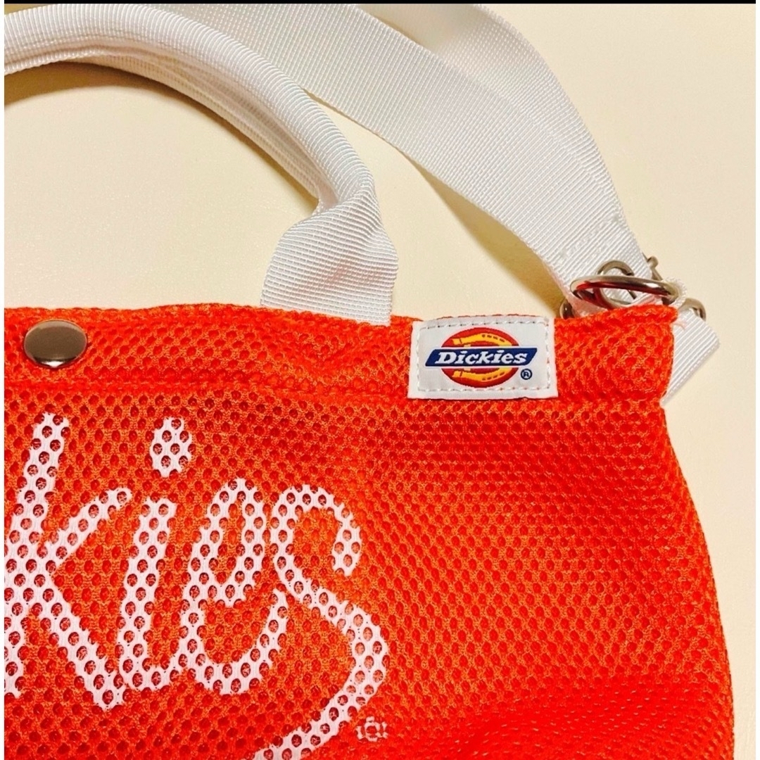 Dickies(ディッキーズ)のディッキーズ　バッグ　メッシュトートバッグ　オレンジ×ホワイト レディースのバッグ(ショルダーバッグ)の商品写真