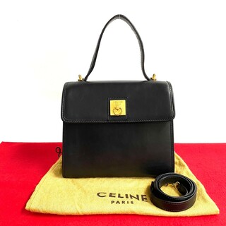 セリーヌ(celine)の極 美品 袋付 CELINE セリーヌ ヴィンテージ リング ロゴ 金具 レザー 2way ハンドバッグ ミニ ショルダーバッグ ブラック 黒 72538(ハンドバッグ)