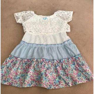130cm ワンピースキッズ用 ワンピ　水色　レース　夏用　花柄