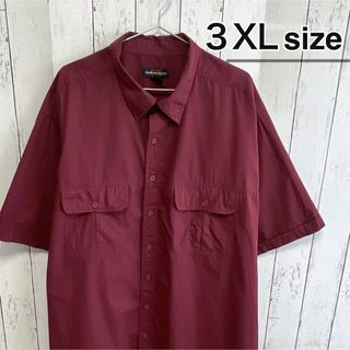 シャツ(shirts)のUSA古着　半袖シャツ　3XL　無地　ワインレッド　ボルドー　ダブルポケット(シャツ)