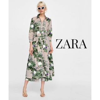 ZARA - ZARA ザラ ボタニカル 花柄 ストライプ ロング ワンピース