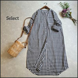 セレクト(SELECT)のセレクト●未使用/美品♪ギンガムチェック柄ロング丈シャツワンピース/大きいサイズ(ロングワンピース/マキシワンピース)