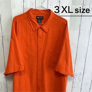 シャツ(shirts)のUSA古着　半袖シャツ　ドレスシャツ　3XLサイズ　無地　オレンジ　コットン(シャツ)