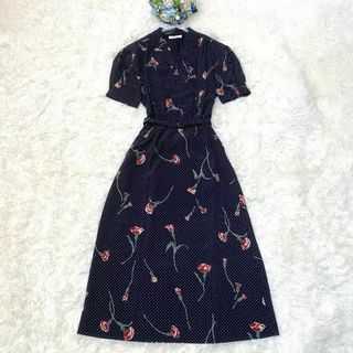 インゲボルグ(INGEBORG)の極美品✨️INGEBORG ワンピース ドット カーネーション ベルト付き(ロングワンピース/マキシワンピース)