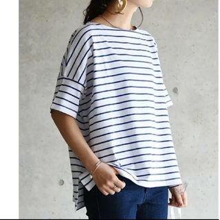 アンドイット(and it_)の訳有り新品／ もちもちストレッチビッグシルエットカットソー ボーダー トップス(Tシャツ(半袖/袖なし))