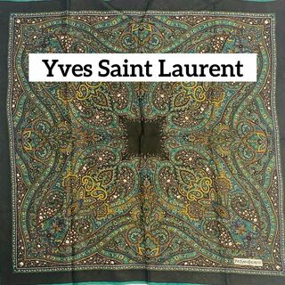 イヴサンローラン(Yves Saint Laurent)の★イヴサンローラン★ スカーフ 大判 ペイズリー柄 ブラック グリーン(バンダナ/スカーフ)