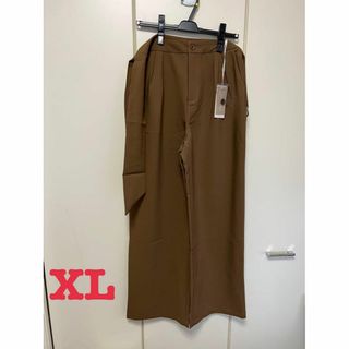 新品　セゾンドパピヨン　ハイウエストストレートパンツ　ブラウン　XL(カジュアルパンツ)