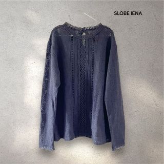 SLOBE IENA - SLOBE IENA スタンドカラー 総レース ブラウス 長袖 黒 Mサイズ