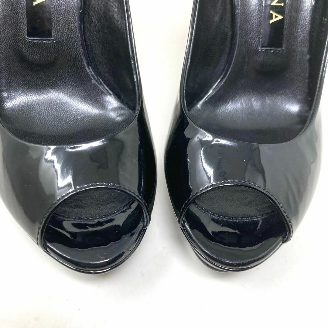 DIANA(ダイアナ)のDIANA パンプス オープントゥ 黒 厚底 エナメル キャバ嬢 21.5 レディースの靴/シューズ(ハイヒール/パンプス)の商品写真