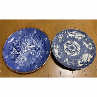 骨董品 菓子鉢 約50年前 鶴　大皿　鳳凰　2枚セット アンティーク 昭和レトロ(陶芸)